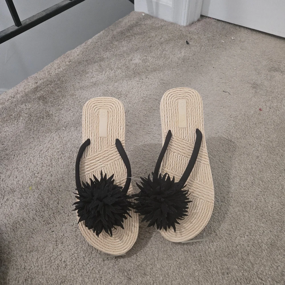 Black Floral Women's Sandals - Picture 6 of 8